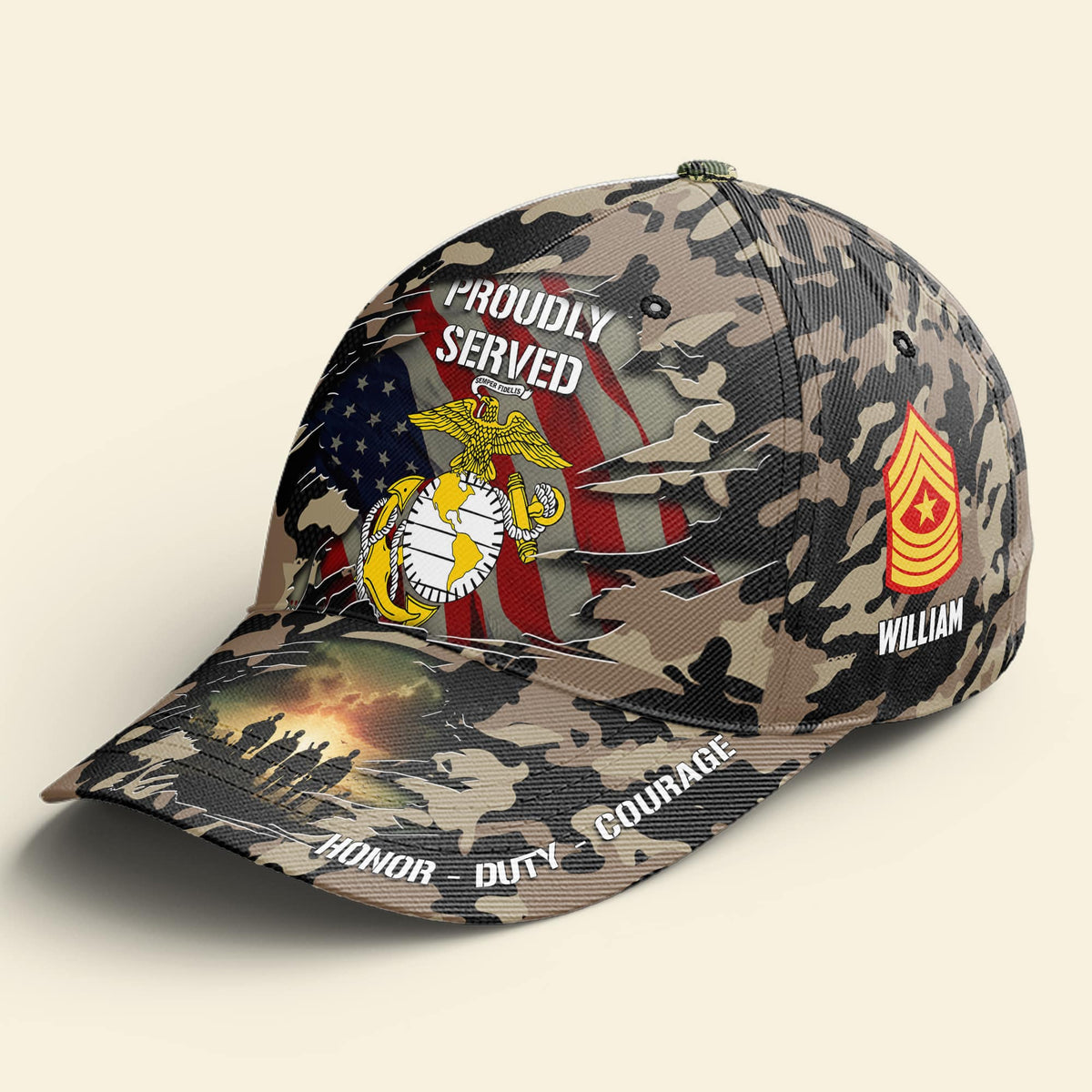 Custom Military Rank Gifts For Veteran Camo Cap USA Flag And Branches 01todc050724-Homacus