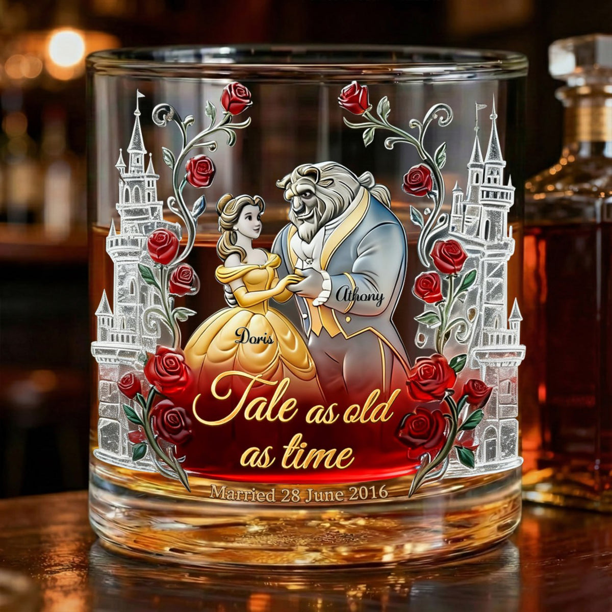 Fairytale Couple 11oz Round Glass - Personalized Gifts For Couple Drinking Glass 03TGLU260126-Homacus