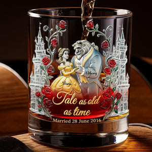 Fairytale Couple 11oz Round Glass - Personalized Gifts For Couple Drinking Glass 03TGLU260126-Homacus