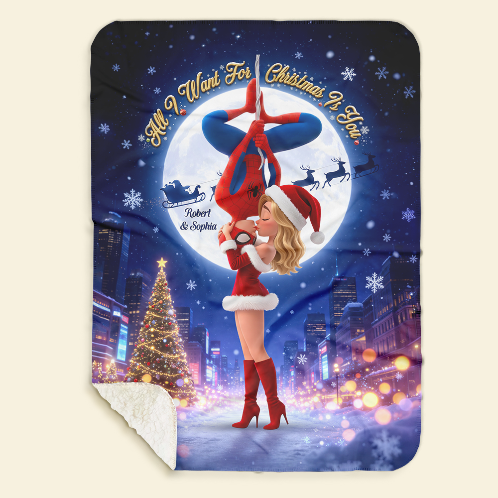 Kissing Couple Christmas Blanket - Personalized Gifts For Couple Blanket 02HUTI290826-Homacus