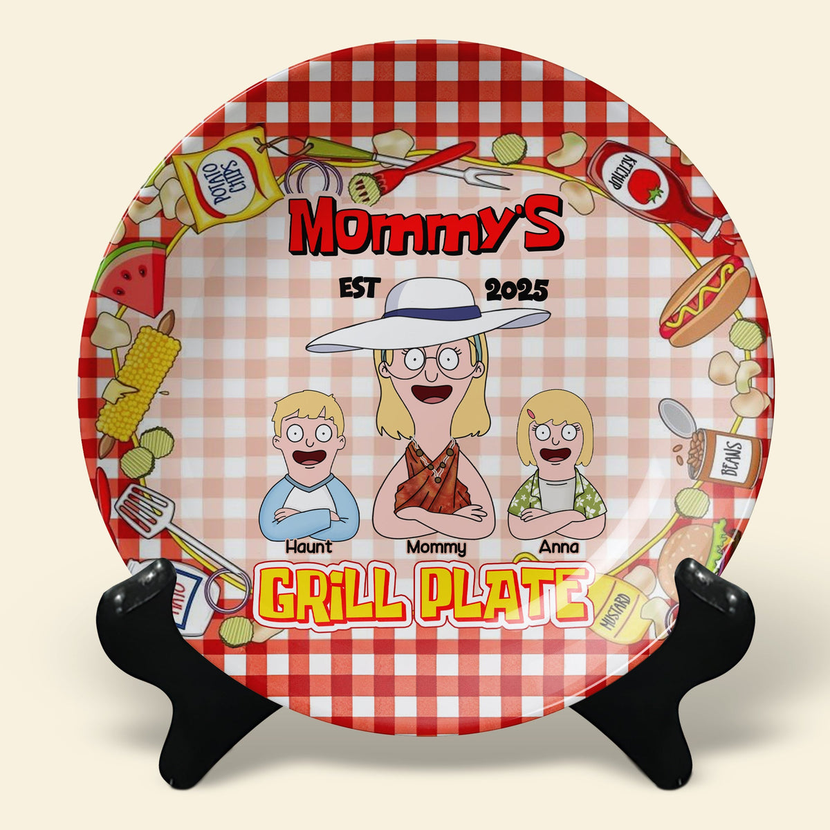 Personalized Gift For Mom Ceramic Round Plate, Mommy's Grill Plate 04XQLU220325HG-Homacus