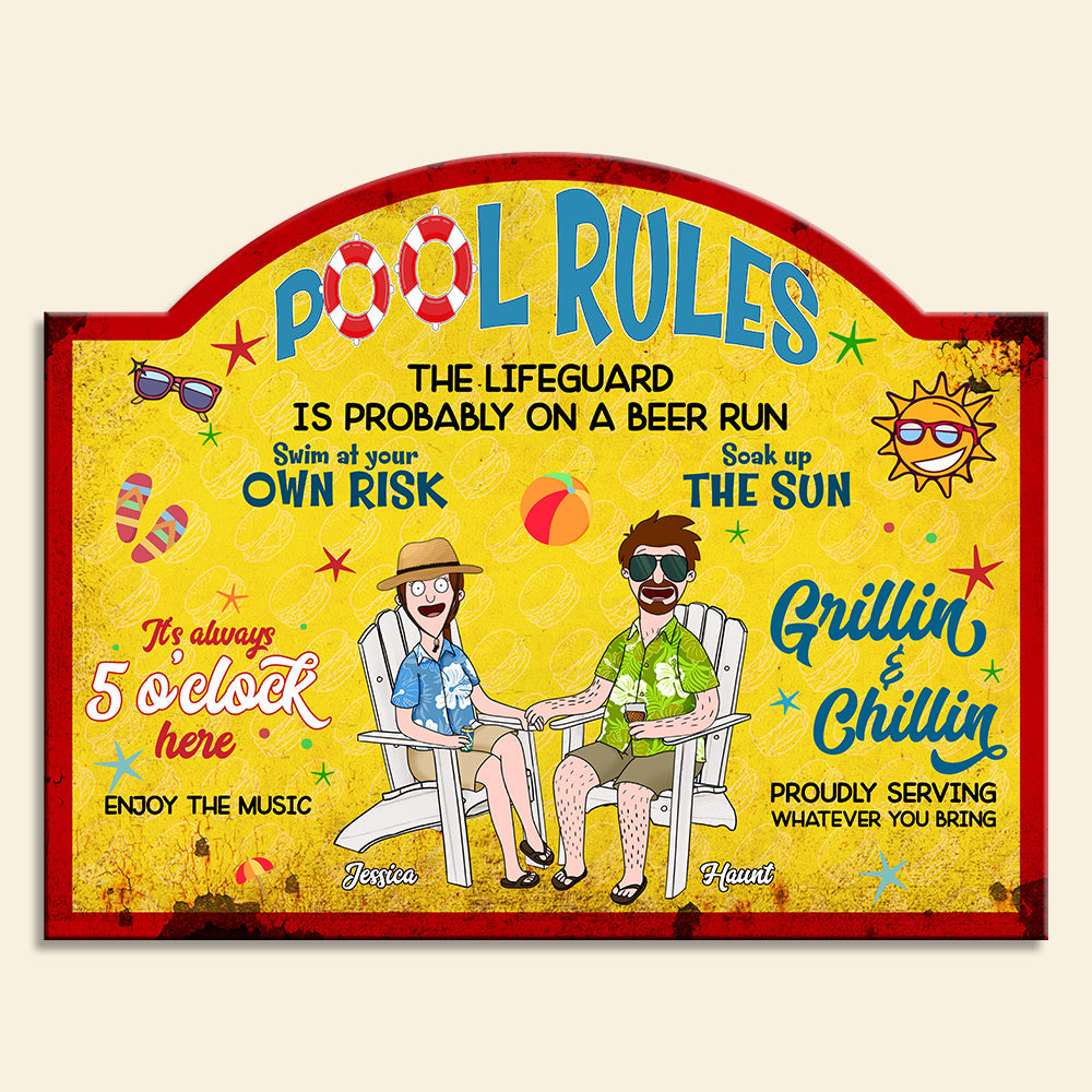 Personalized Gifts For Couples Metal Sign- Summer Pool Rules 01XQLU110225PA-Homacus