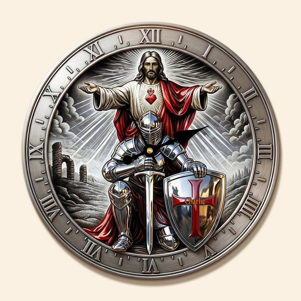 Kneel Templar Knight Jesus Wall Clock, Personalized Gifts For Christians 02qhta190126-Homacus