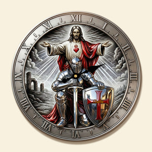 Kneel Templar Knight Jesus Wall Clock, Personalized Gifts For Christians 02qhta190126-Homacus