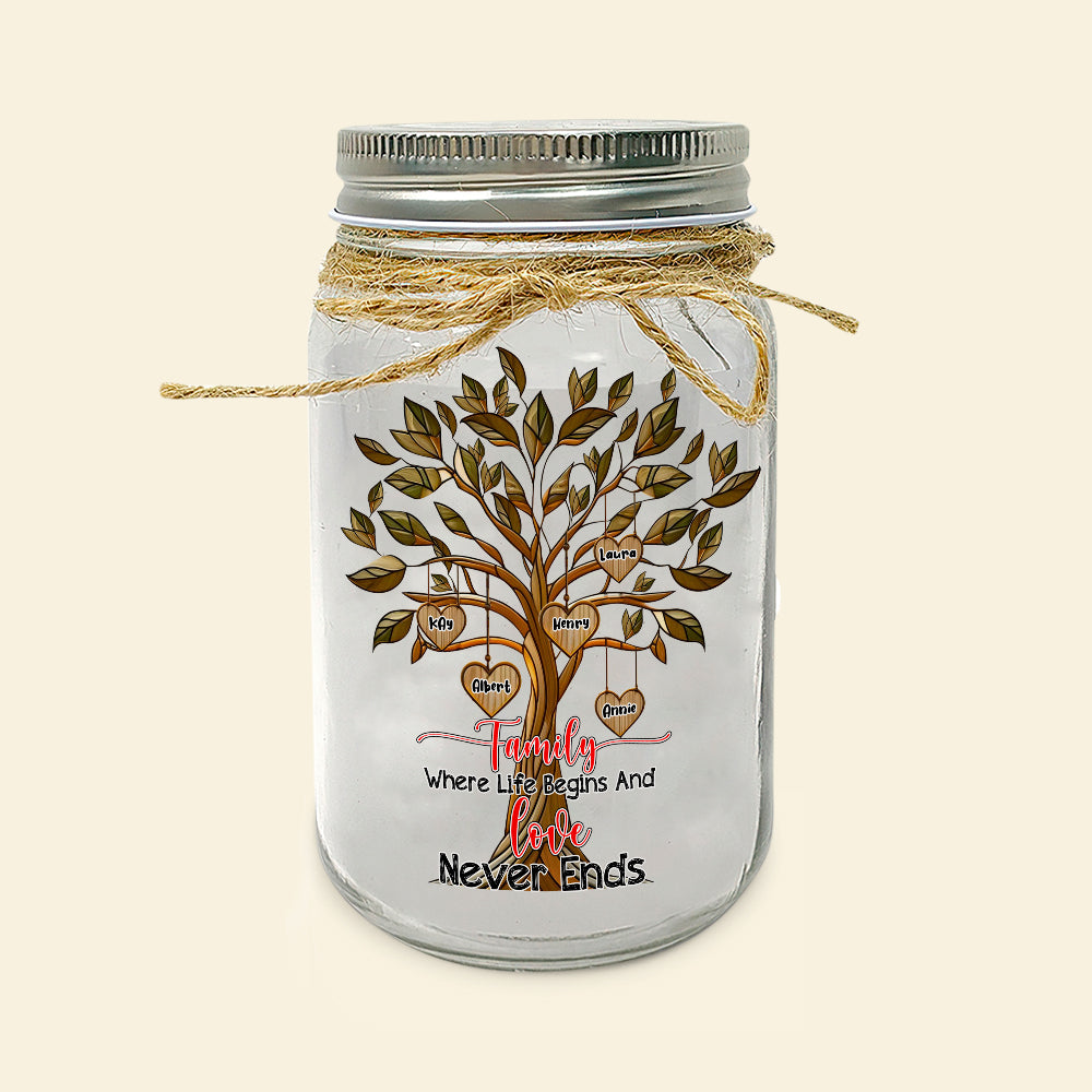 Personalized Gifts For Family Mason Jar Light, Where Life Begins And Love Never Ends 05TGLU111024-Homacus