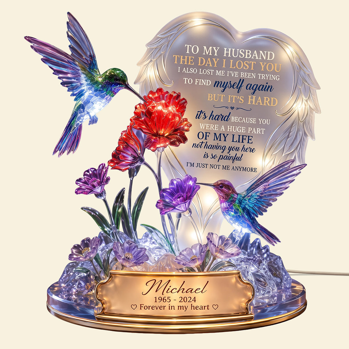 A Part In Heaven Hummingbird Couple Light Box, Personalized Keepsake To Remember The Departed One 01qhta180726