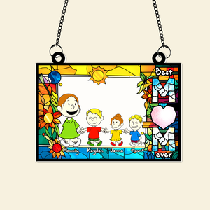 Personalized Gifts For Mom Suncatcher, Mom Holding Children's Hands Vibrant Flower Frame 02QHLU260225HH-Homacus