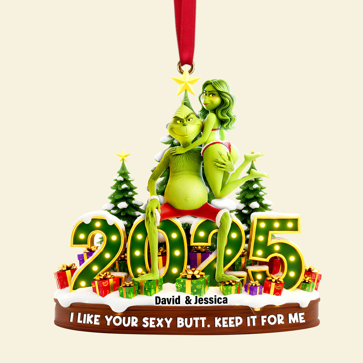 Playful Green Couple Ornament - Personalized Gift For Couples 06OHLU121125-Homacus