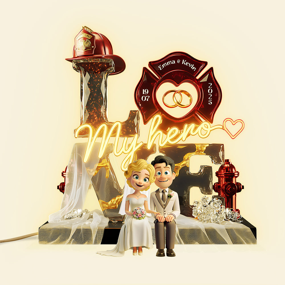 Firefighter Wedding Couple Acrylic Light Box - Personalized Gift For Couples 03PATA091225-Homacus