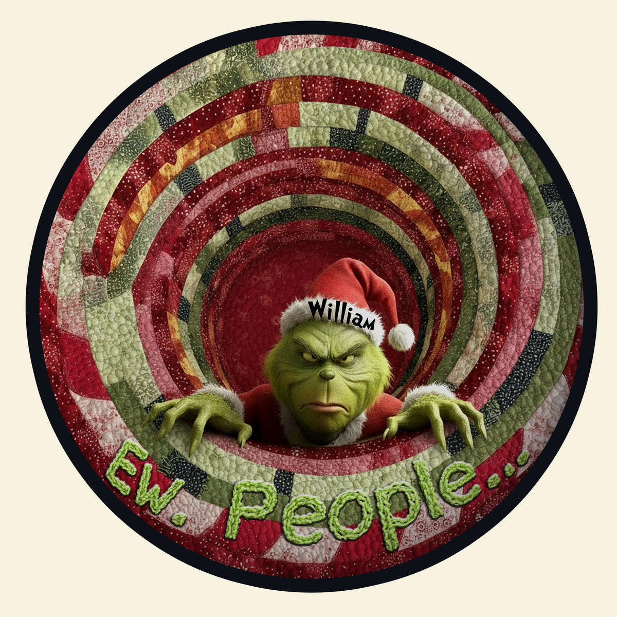 Grumpy Green Monster Quilted Round Mat - Personalized Gifts For Movie Lovers 05TGLU300925-Homacus