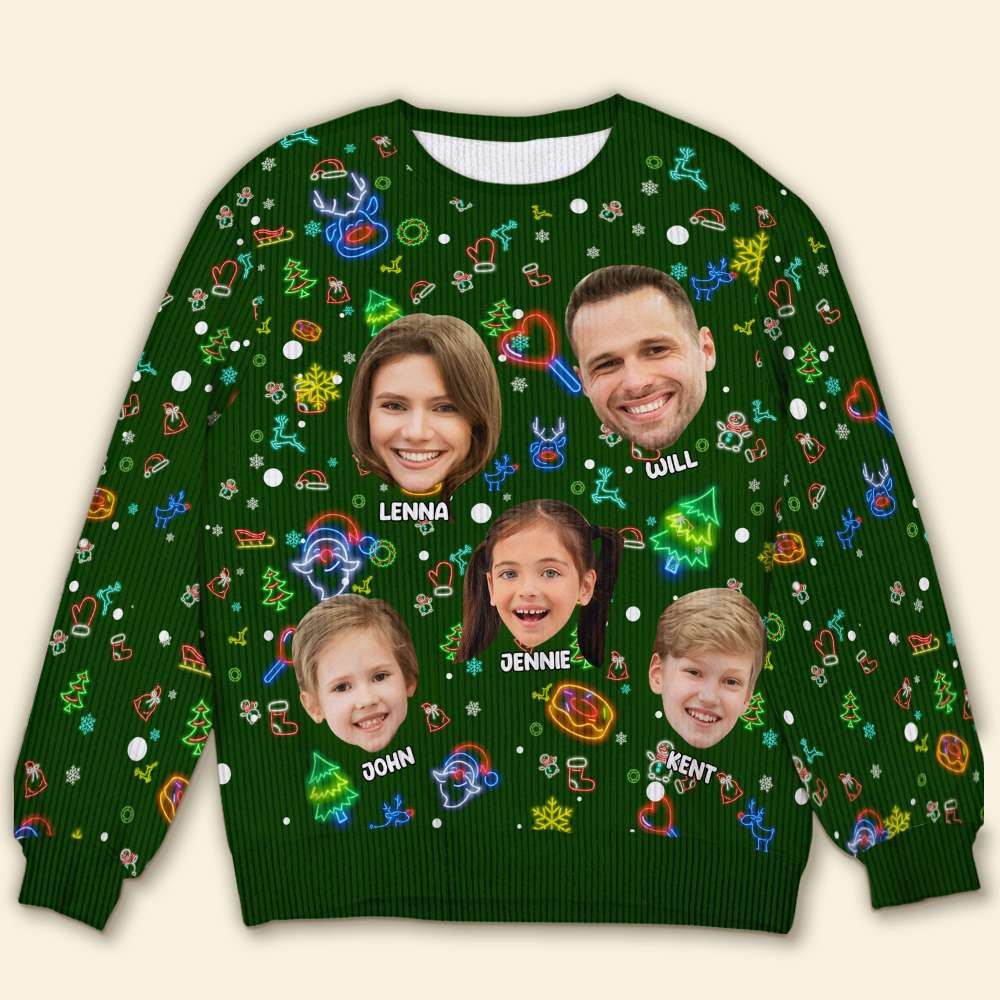 Personalized Custom Photo Christmas Gifts For Family Neon Ugly Sweater 05KALU041124-Homacus