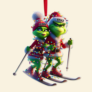 Personalized Gifts For Couples, Green Monsters Skiing Acrylic Ornament 01OHLU221124-Homacus