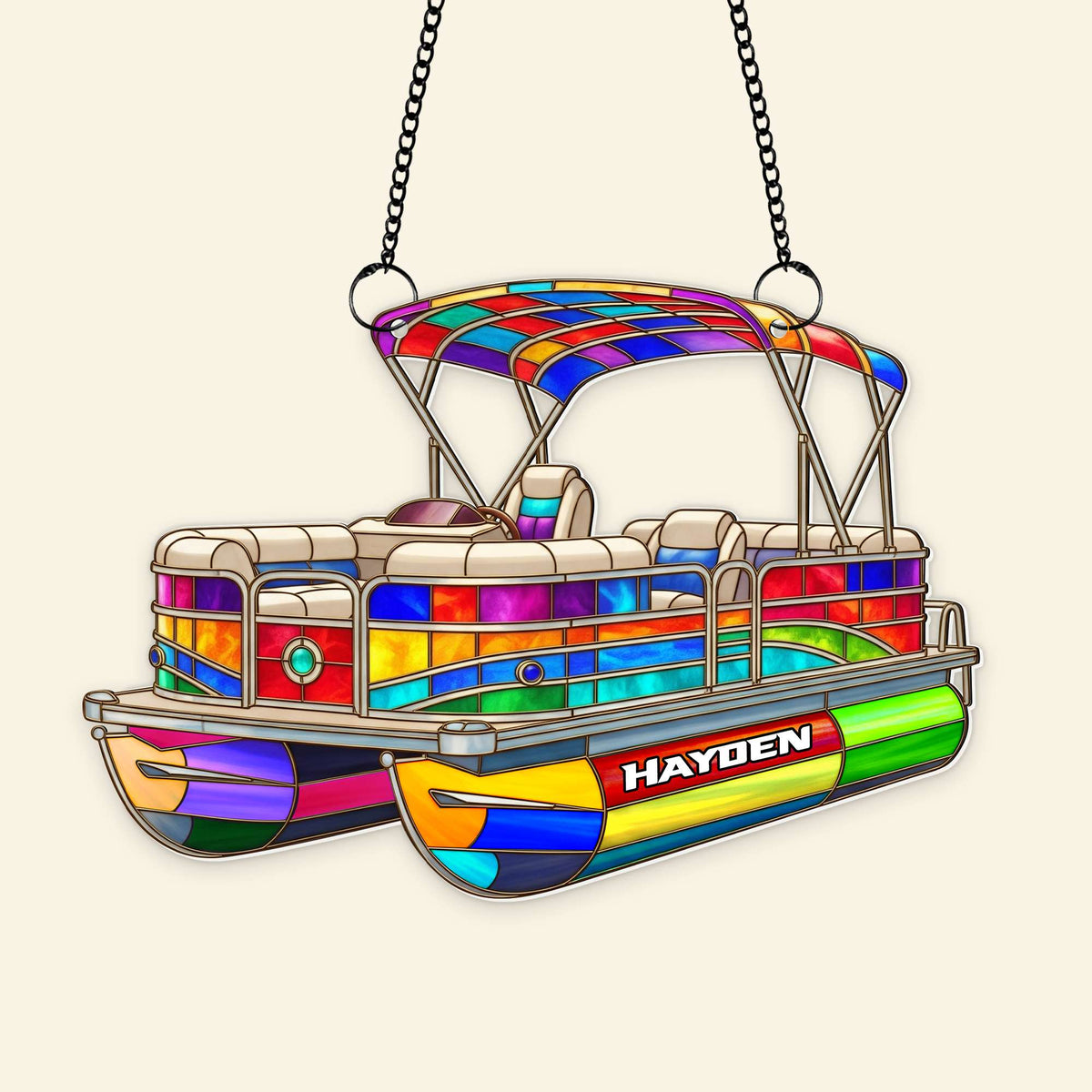 Colorful Pontoon Boat Suncatcher - Personalized Christmas Gifts For Pontoon Lovers 03PGLU280725-Homacus