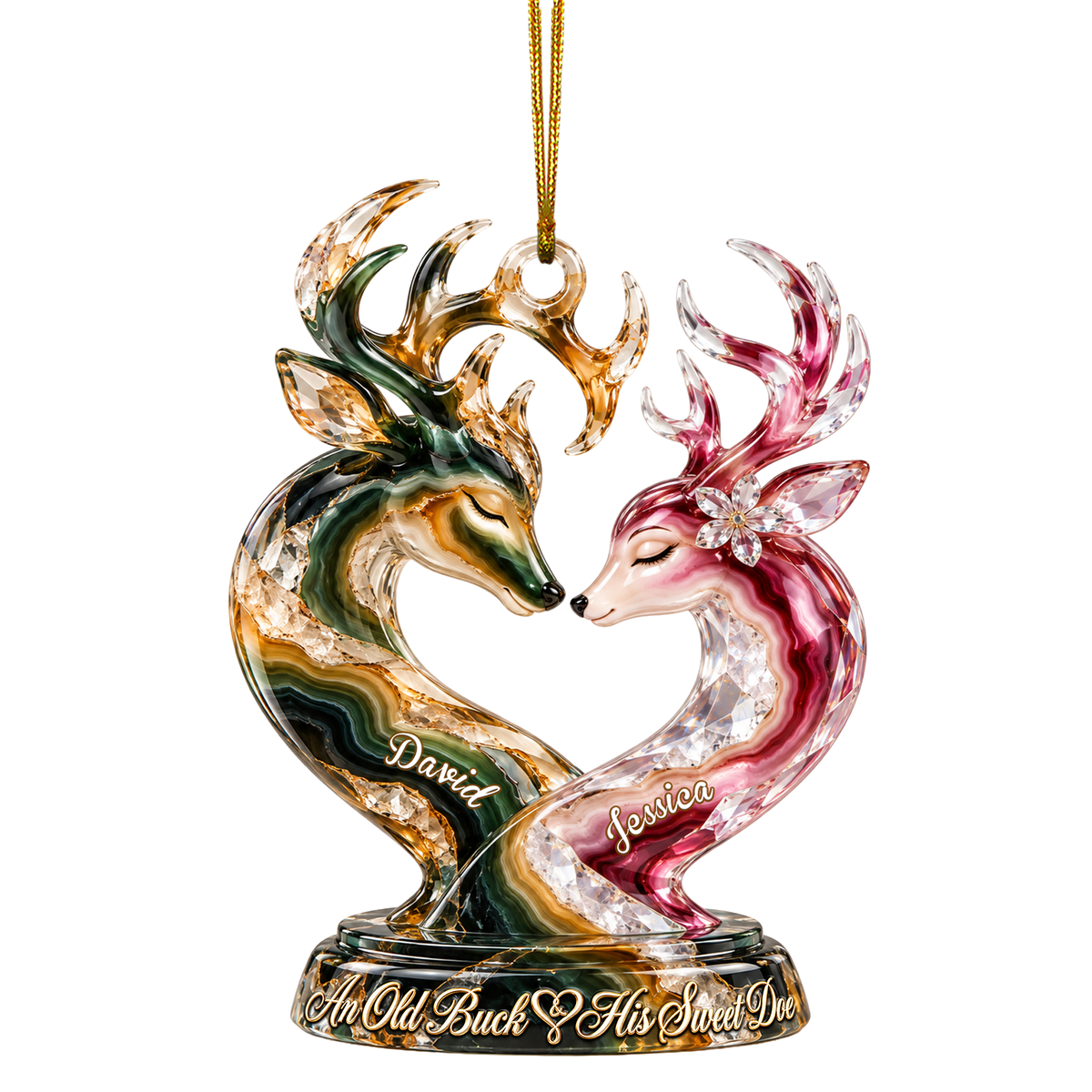 Old Buck And his Sweet Doe Marble Effect Ornament, Personalized Gifts For Couple 06QHLU141026-Homacus