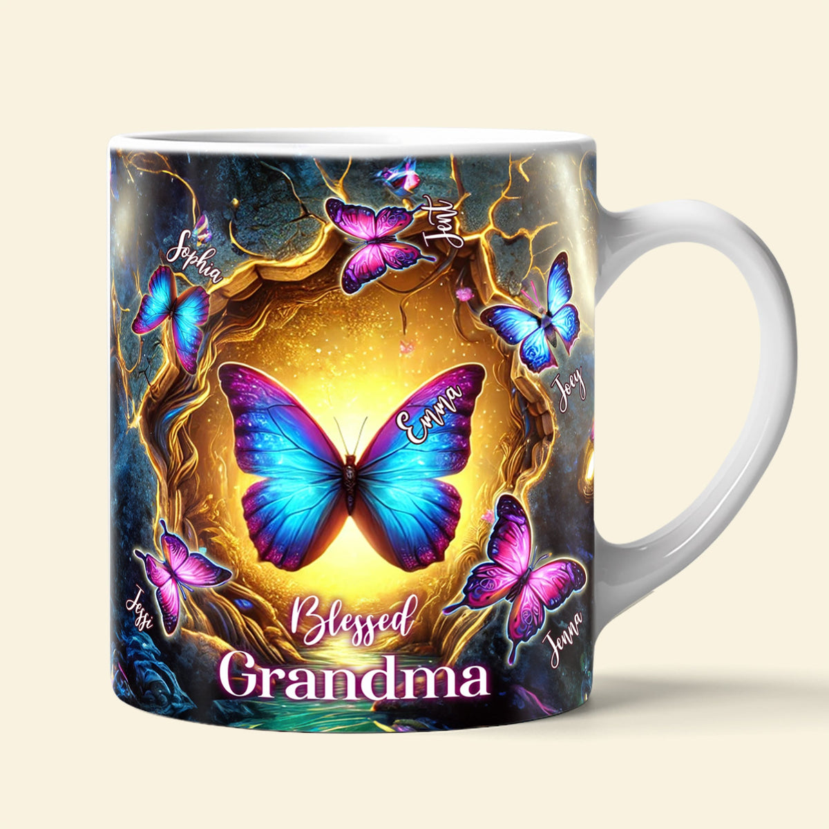 Butterfly Grandma Coffee Mug - Personalized Gift For Grandma 02OHLU280325-Homacus