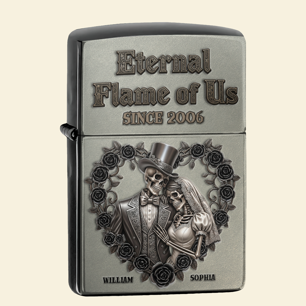 Eternnal Flame Of Us - Black Rose and Skull Couple Lighter - Personalized Gift For Couple-Homacus