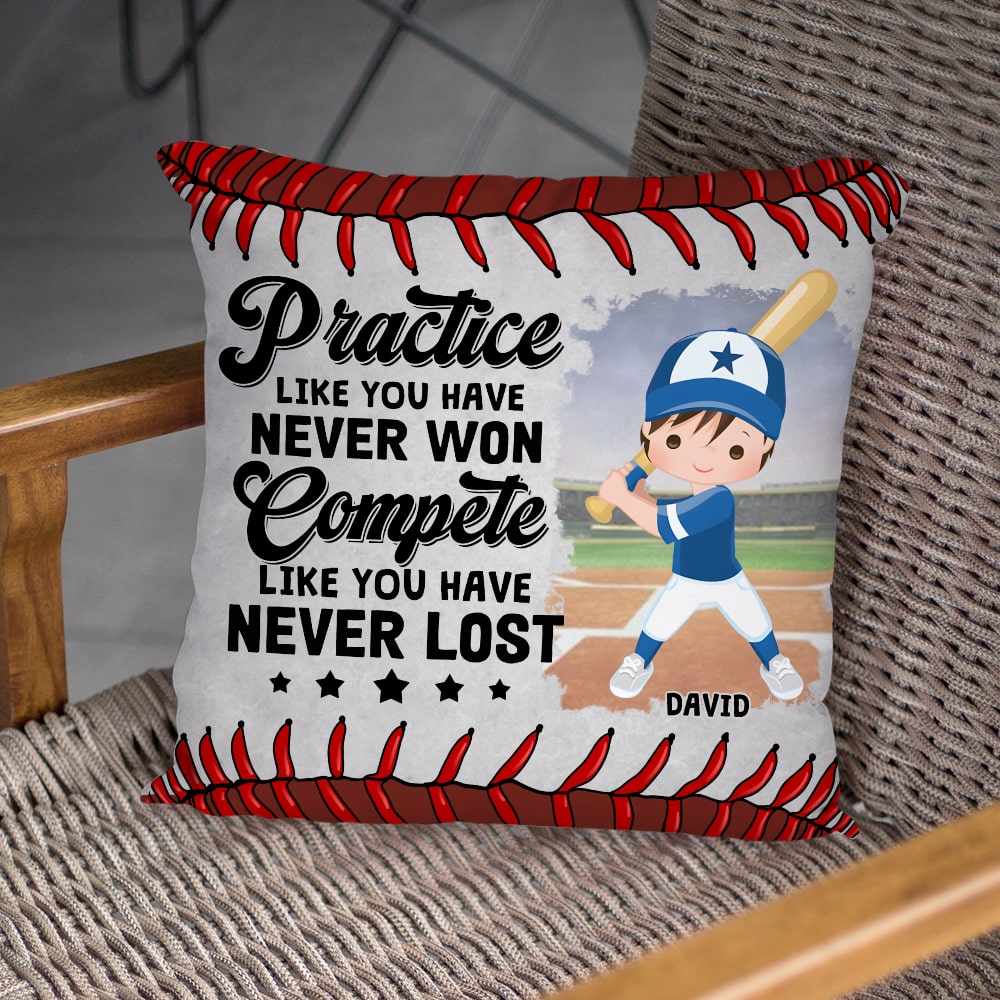 Compete Like You Have Never Lost, Personalized Baseball Square Pillow, Gift For Kid, Baseball Lover-Homacus