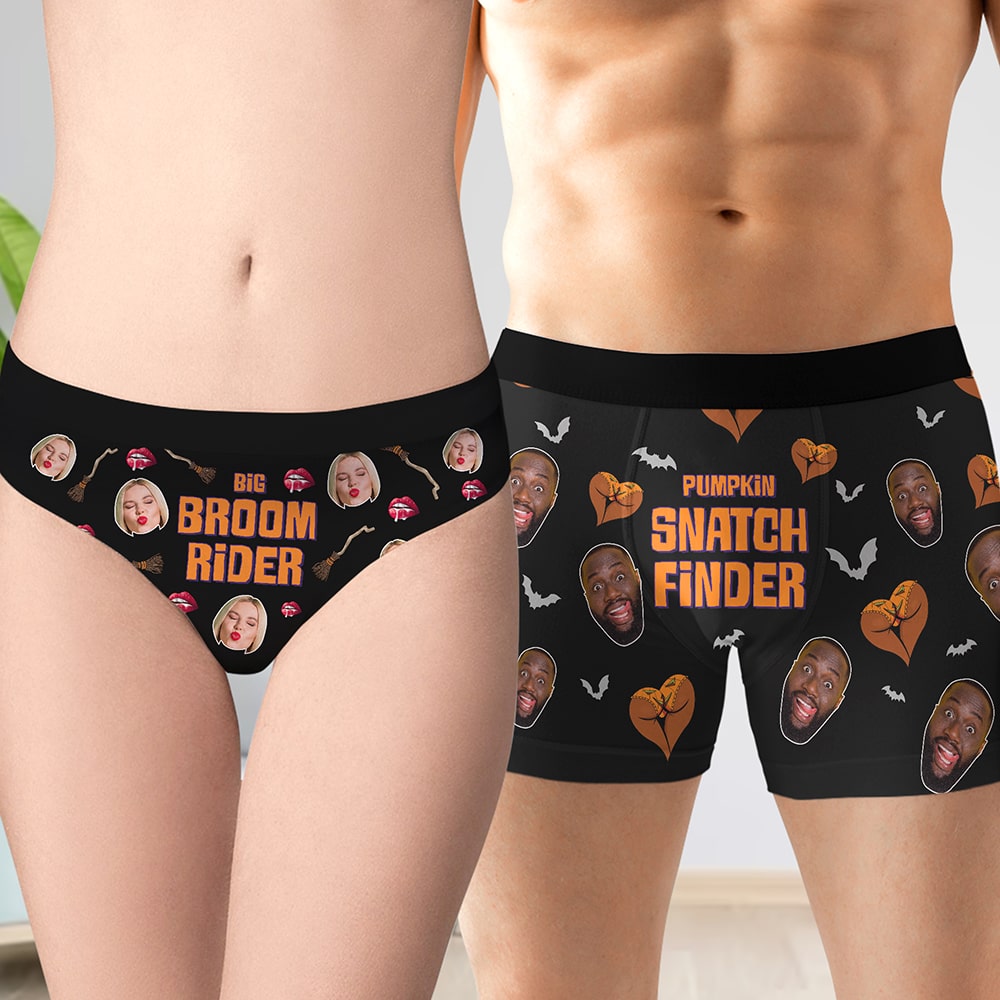 Custom Photo Gifts For Couple Boxer Briefs 02xqtn020824 Halloween Pumpkin Broom-Homacus