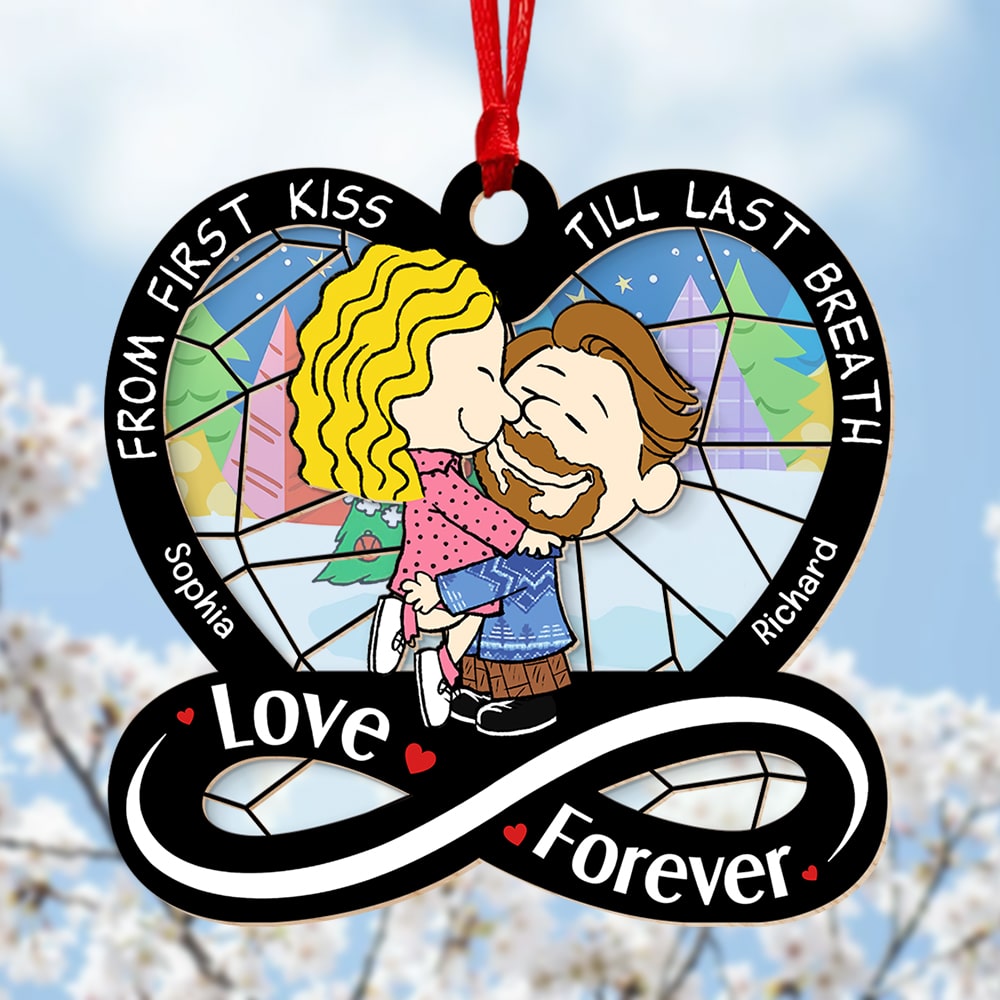 Personalized Gifts For Couple Suncatcher Ornament, Cartoon Couple Hugging 05xqqn170724hhhg-Homacus