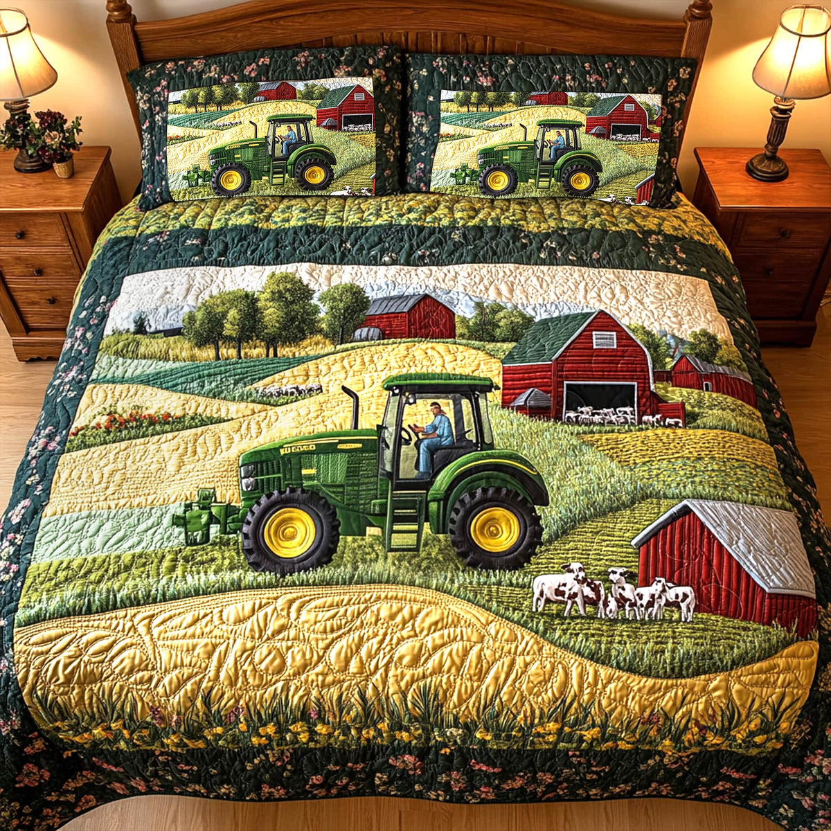 Green Tractor On The Farm Quilt Bedding Set - Gifts For Tractor Lovers 06tglu070725-Homacus
