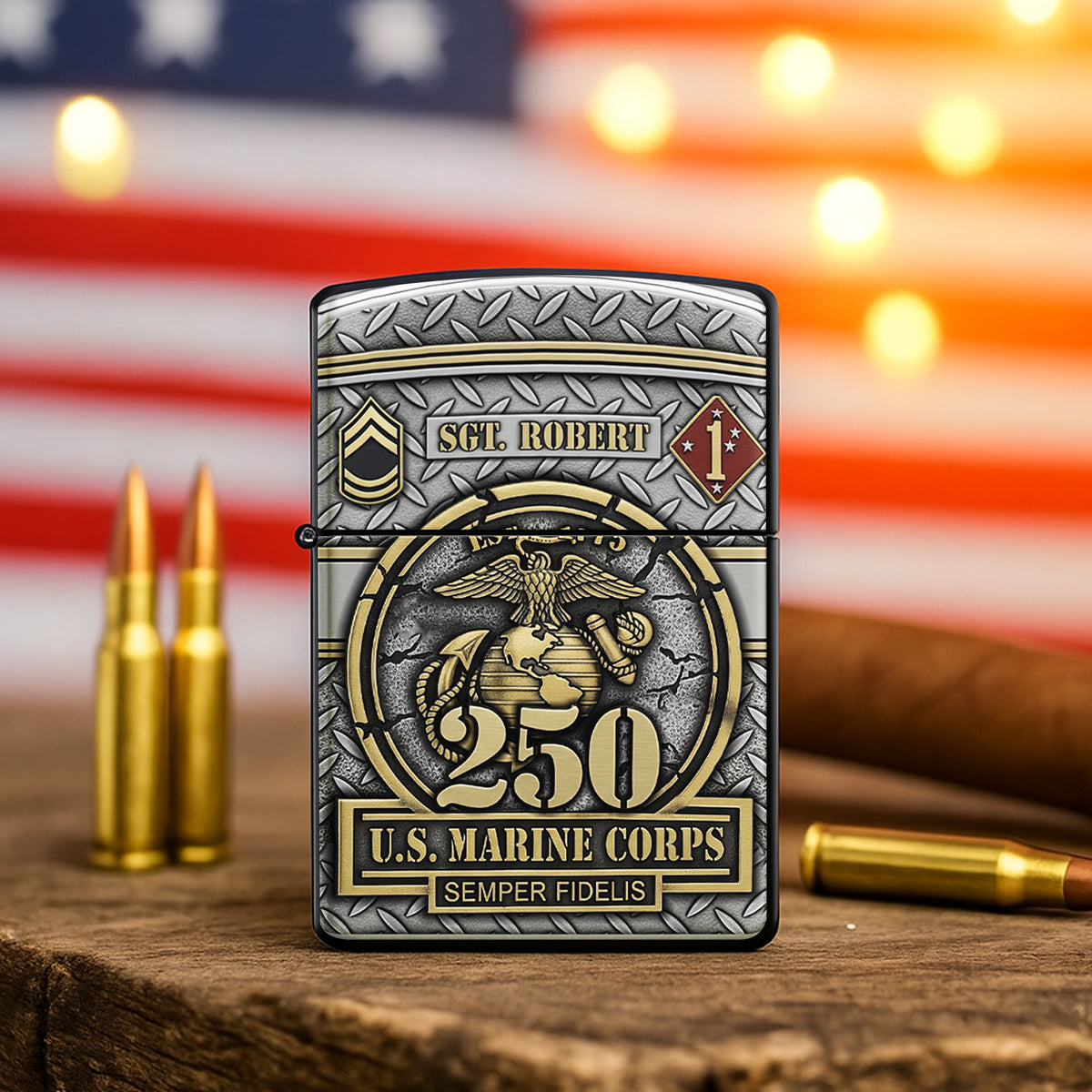 Military 250th Anniversary Flame Lighter - Custom Branch Division Logo For Veteran-Homacus