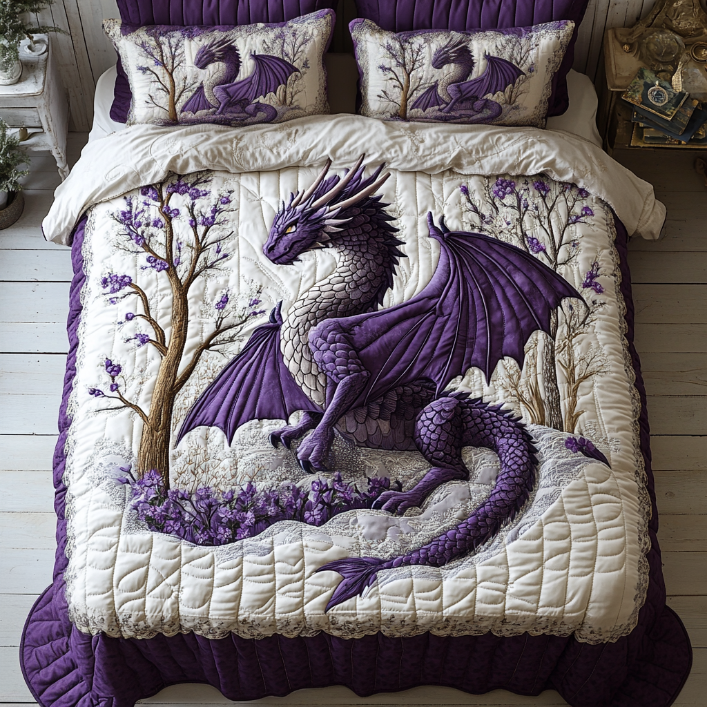 Gifts For Dragon Lovers Quilt Bed Set Magical Purple Dragon-Homacus