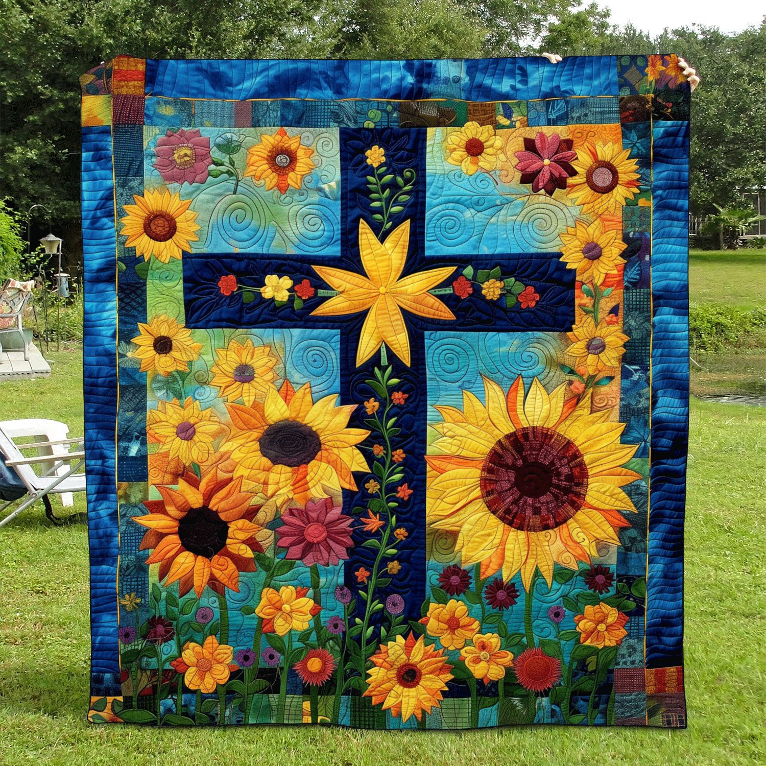 Gifts For Christians Quilt Bed Set Eternal Floral Cross Embrace-Homacus