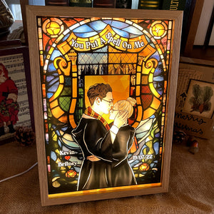 Personalized Gifts For Couple Light Frame Wizard & Witch With Stained Glass Art-Homacus