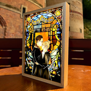 Personalized Gifts For Couple Light Frame Wizard & Witch With Stained Glass Art-Homacus