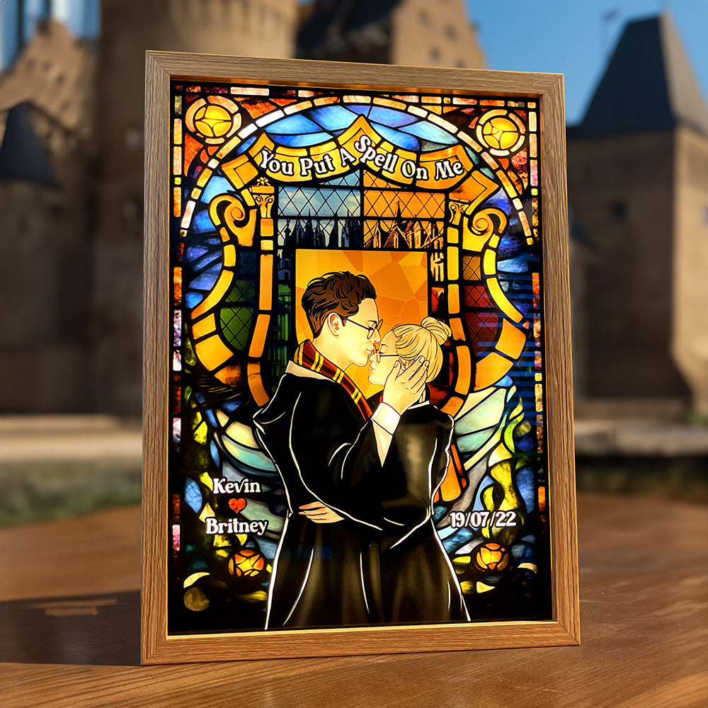 Personalized Gifts For Couple Light Frame Wizard & Witch With Stained Glass Art-Homacus