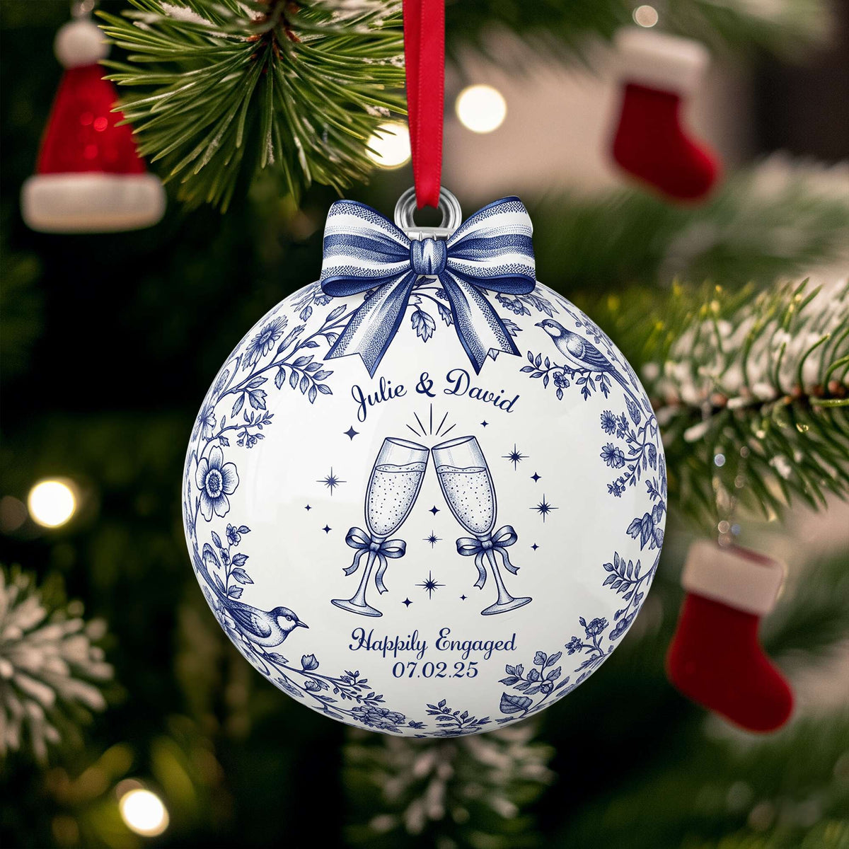 Happily Engaged Couple Ornament - Personalized Christmas Gifts For Couples 01PGLU060925-Homacus