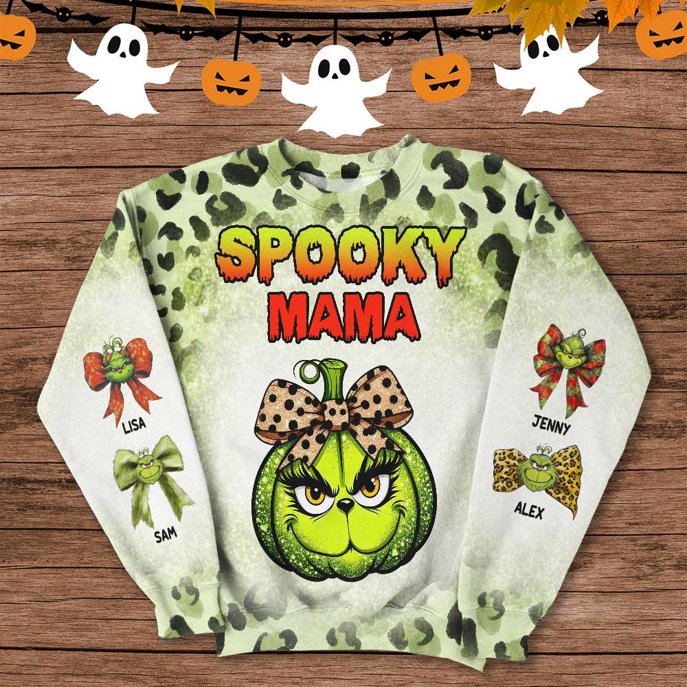 Personalized Gifts For Mama Sweatshirt Halloween Leopard Green Pumpkin 01XQMH220824-Homacus