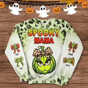 Personalized Gifts For Mama Sweatshirt Halloween Leopard Green Pumpkin 01XQMH220824-Homacus