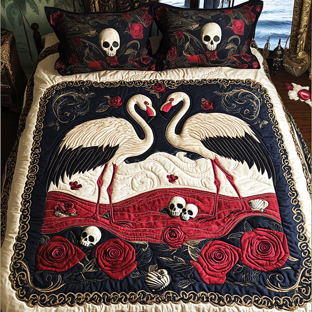 Gothic Flamingo Love Quilt Bed Set - Gifts For Couple 05tgqn210725-Homacus