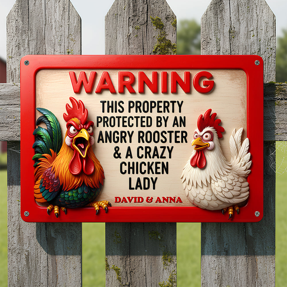 Funny Angry Rooster & Chicken Lady Metal Sign Personalized Gifts 05NADT261125-Homacus