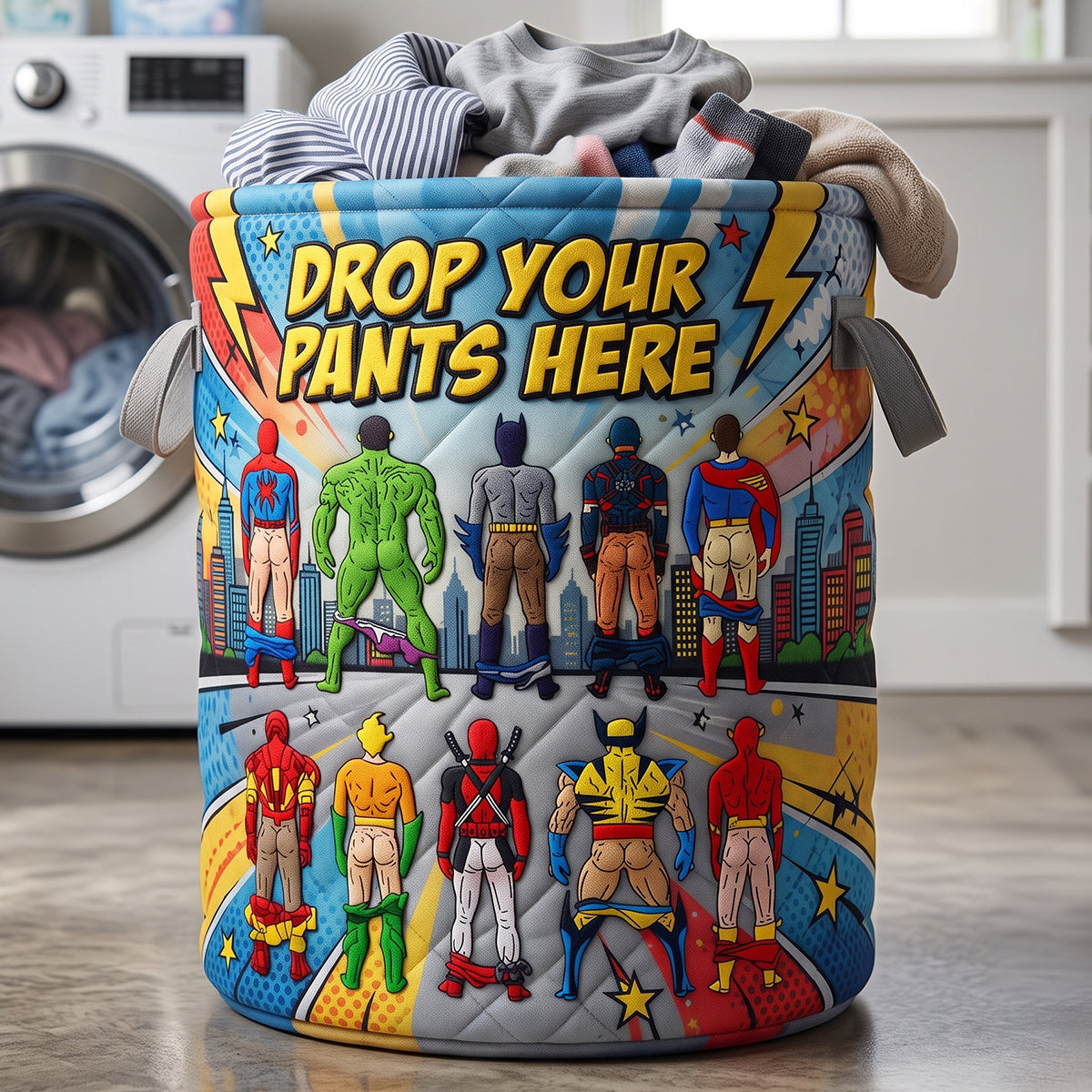 Drop Your Pants Here Quilted Laundry Basket - Personalized Gifts 03natn150726-Homacus