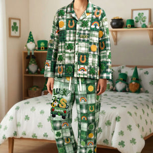 St. Patrick’s Lucky Clover Button Up Pajamas - Personalized Gift For St. Patrick’s Day 01PALU210126-Homacus