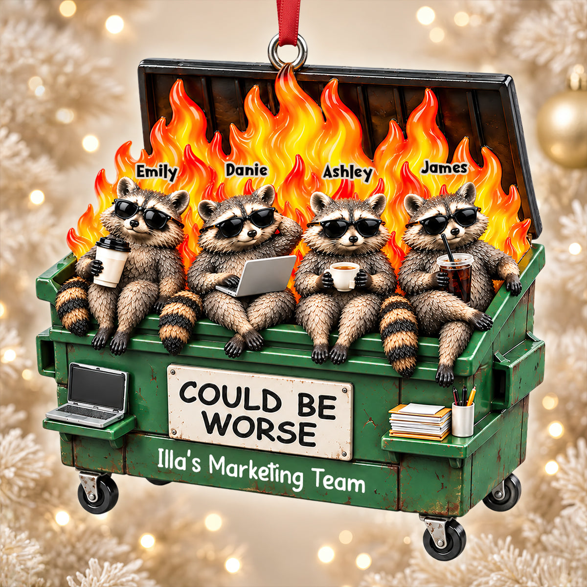 Raccoon Dumpster Fire Nonchalant Ornament - Personalized Gifts For Coworkers 02qhdt201026-Homacus