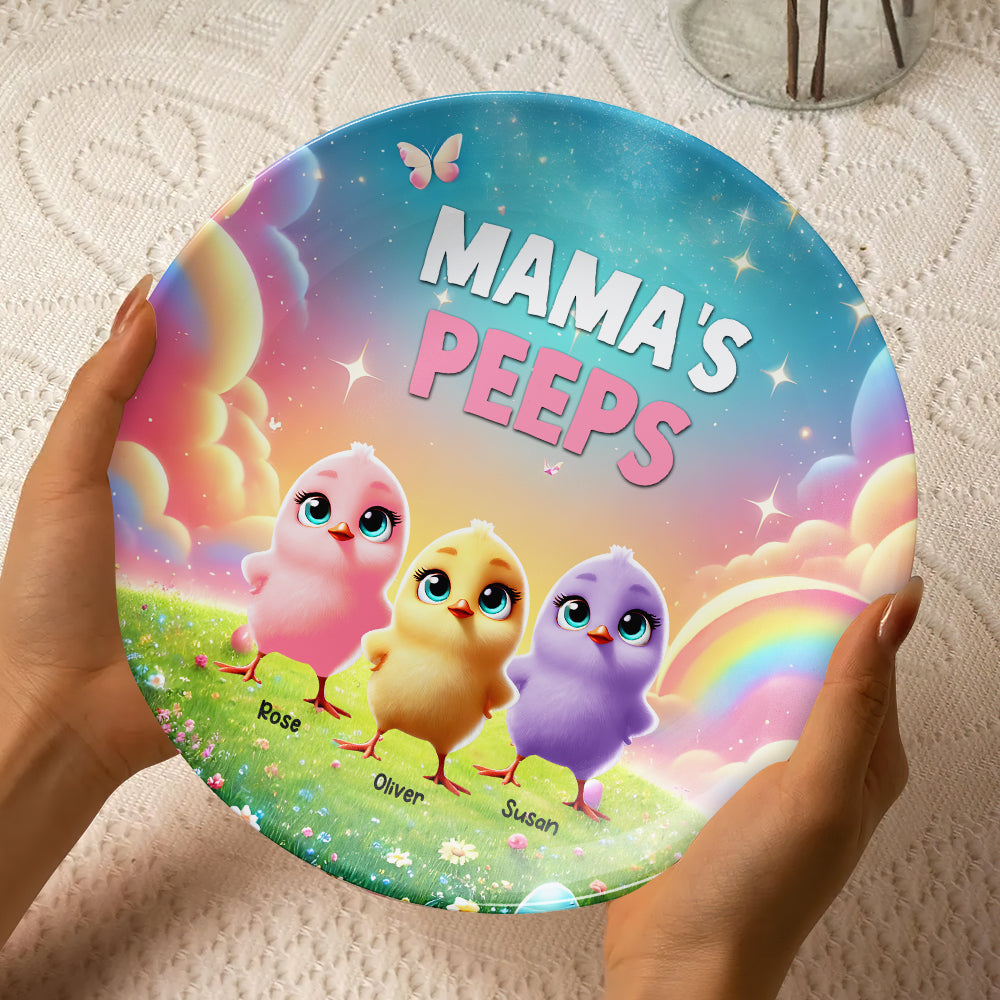 Personalized Gifts For Mom Round Plate, Easter Day Chick Peeps 021TGMH180325-Homacus