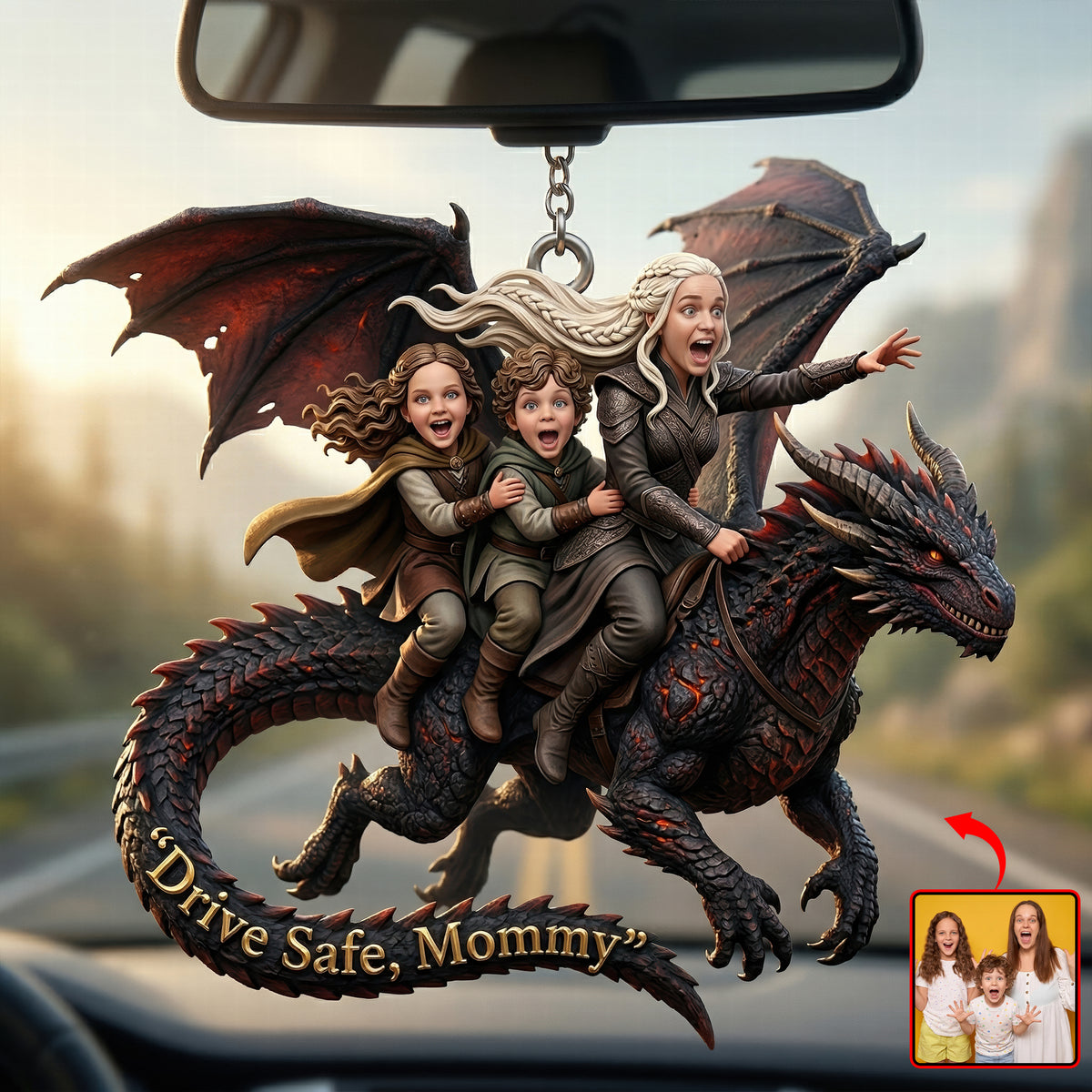 Dragon Rider Family Car Ornament - Custom Photo Gifts For Mother's Day 04qhqn080426-Homacus