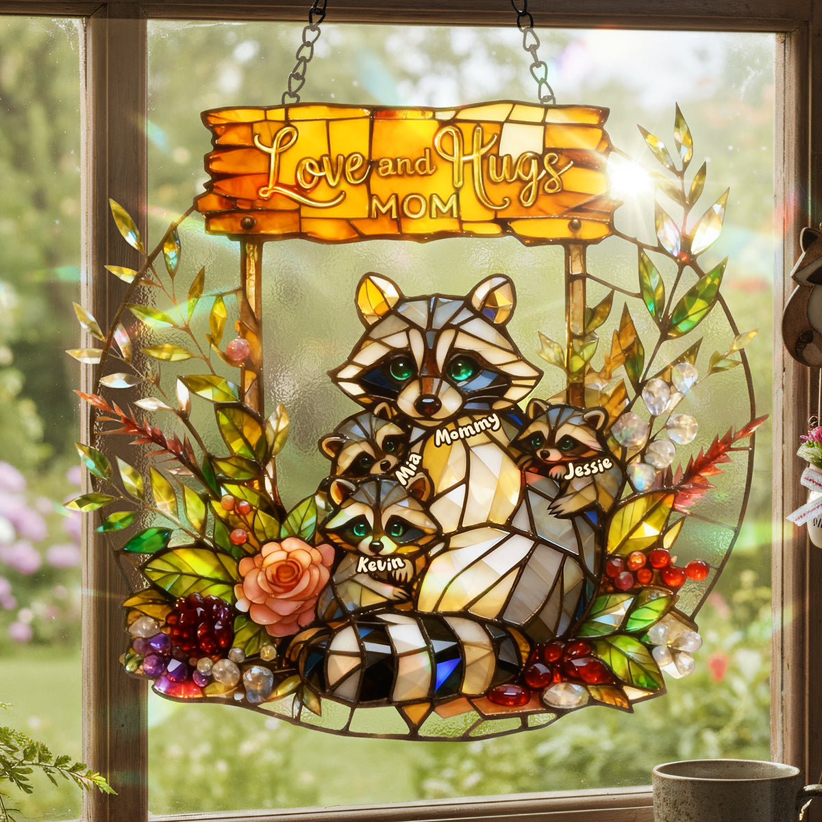 Raccoon Mom and Kids Suncatcher Ornament – Personalized Gifts For Mom 01tota030326-Homacus