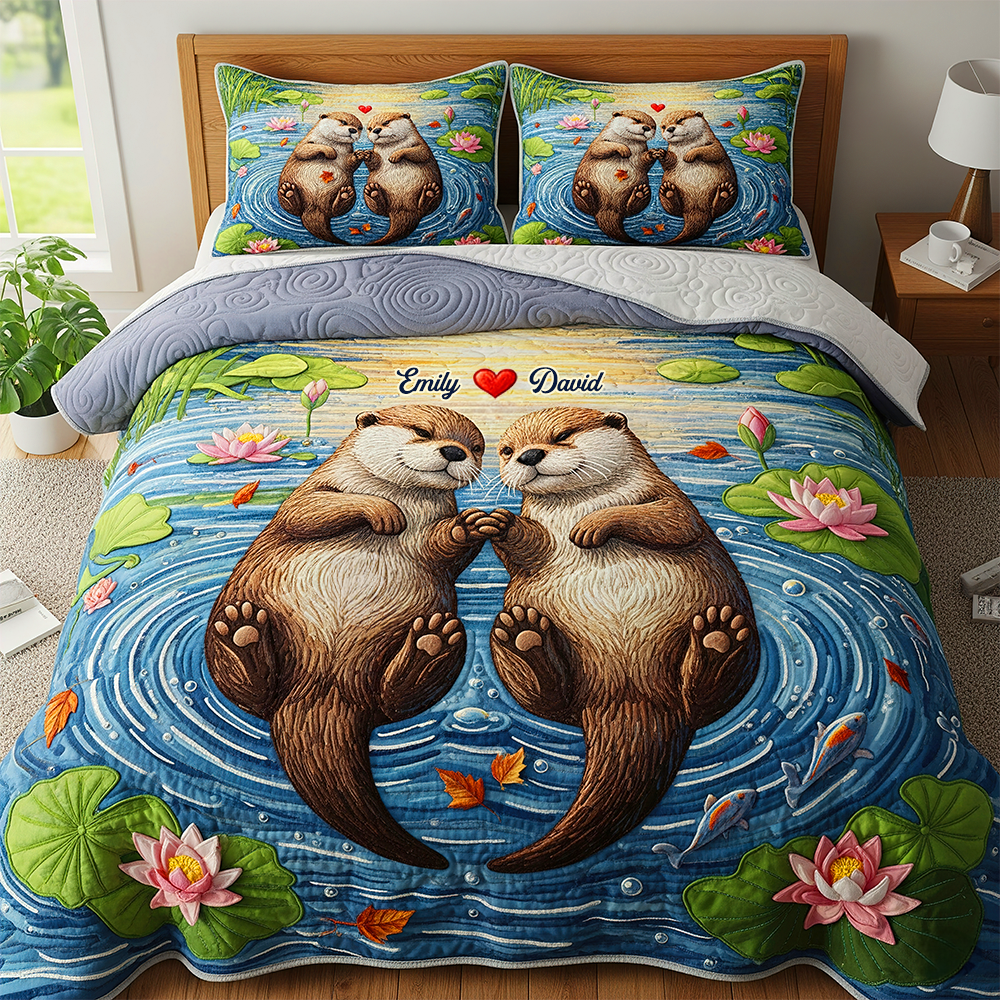 Otter Quilt Bedding Set Special Line - Personalized Gift For Couple 05NAPU150725-Homacus