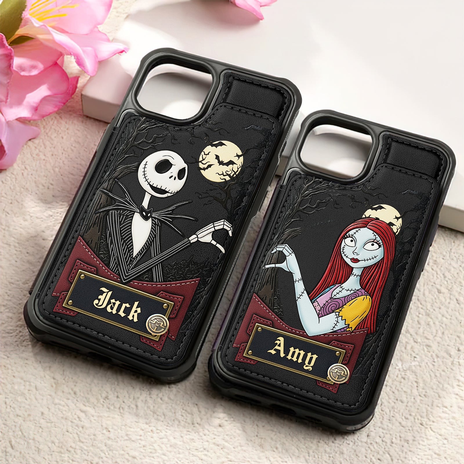 Moonlit Couple Leather Phone Case Personalized Gifts For Couple 02NADT190825-Homacus