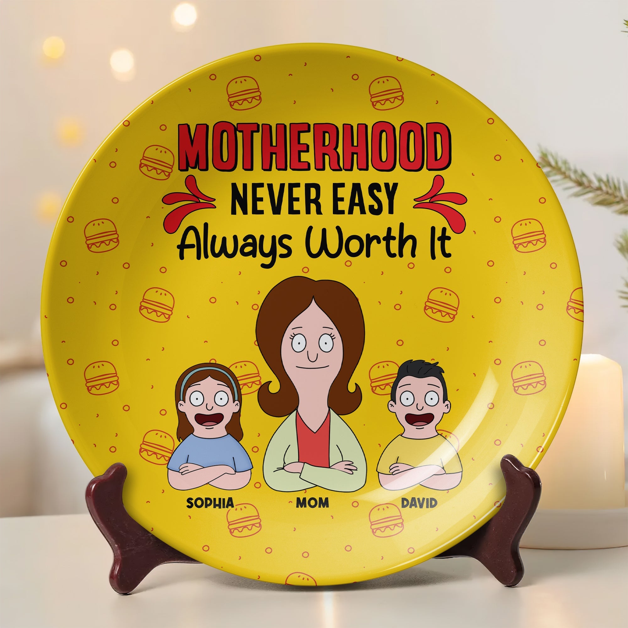 Personalized Gifts For Mom Ceramic Round Plate 03totn130325hg Motherhood Never Easy - Always Worth It-Homacus