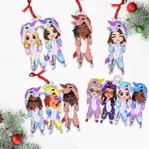 Personalized Gift For Friends Ornament, Besties In Unicorn Pajamas 03qhhu221124hh-Homacus