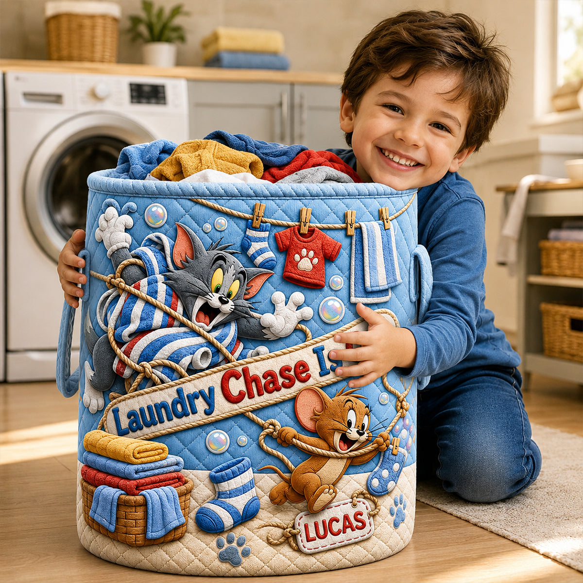 Playful Quilted Laundry Basket - Personalized Gifts 02hadt180726-Homacus