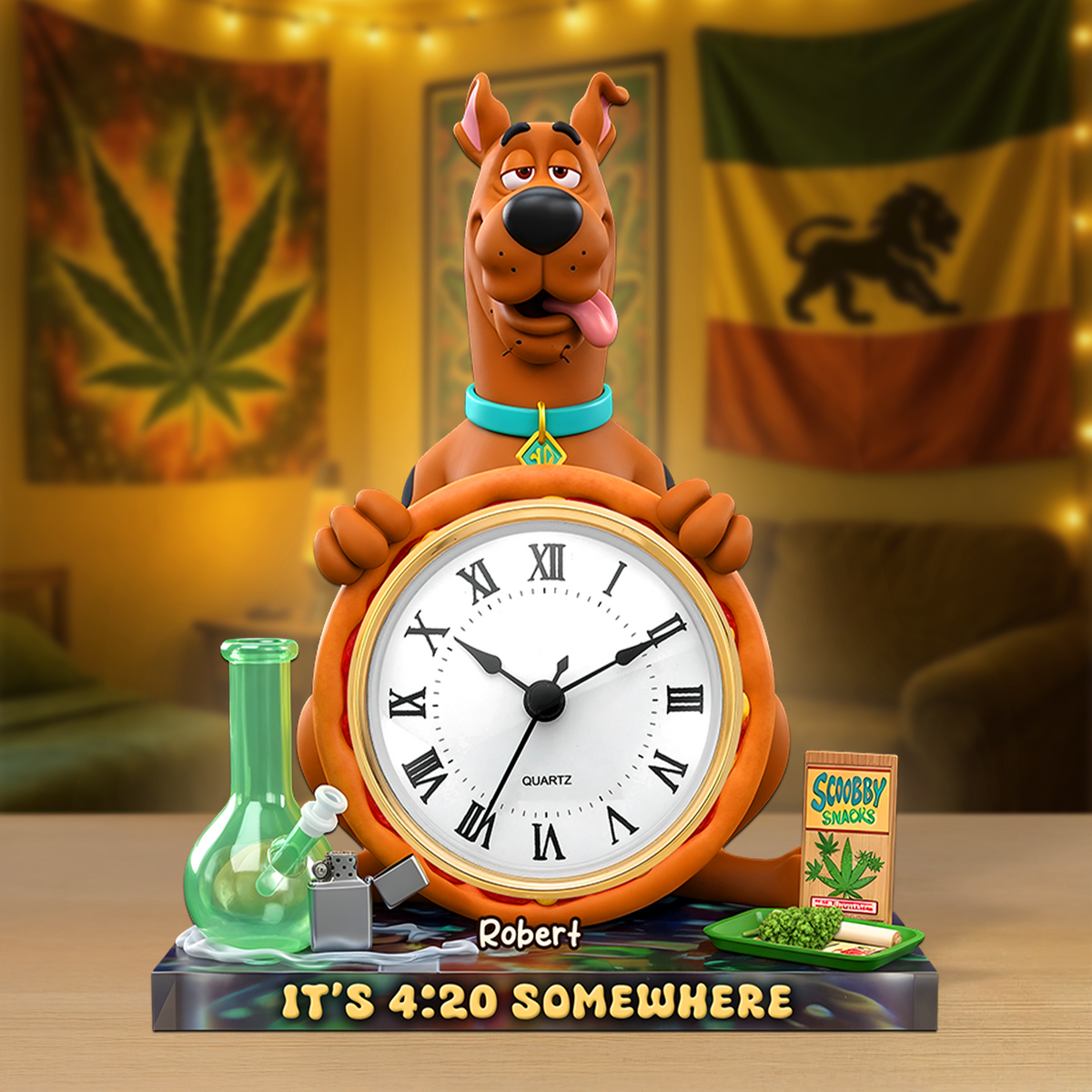 A Playful Pup Desk Clock Plaque - Personalized Gift For Weed Lovers 04TOPU180625-Homacus