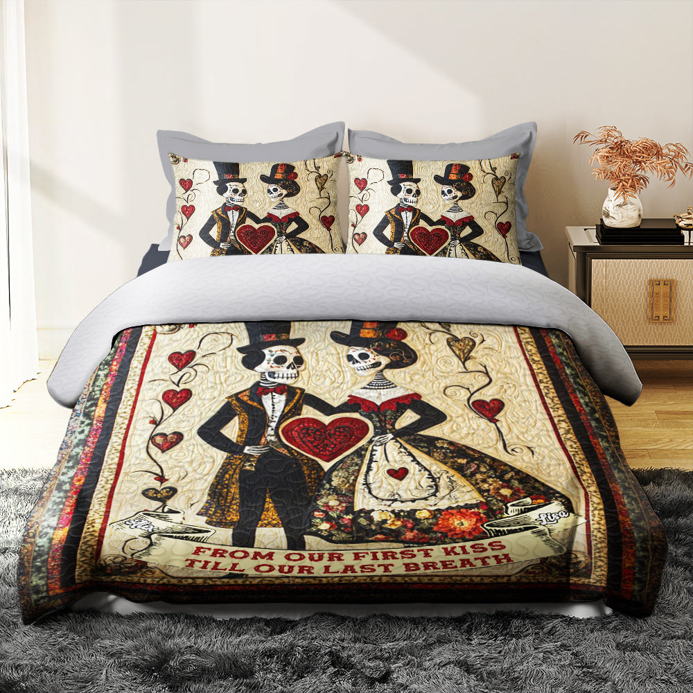 Personalized Gift For Couple Quilt Bedding Set Special Line Skull Couple 03KAMH150125-Homacus