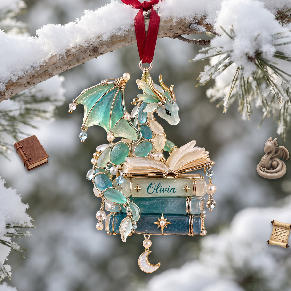 Book Dragon Sea Glass Acrylic Ornament - Personalized Gifts For Book Lovers 01qhlu250926