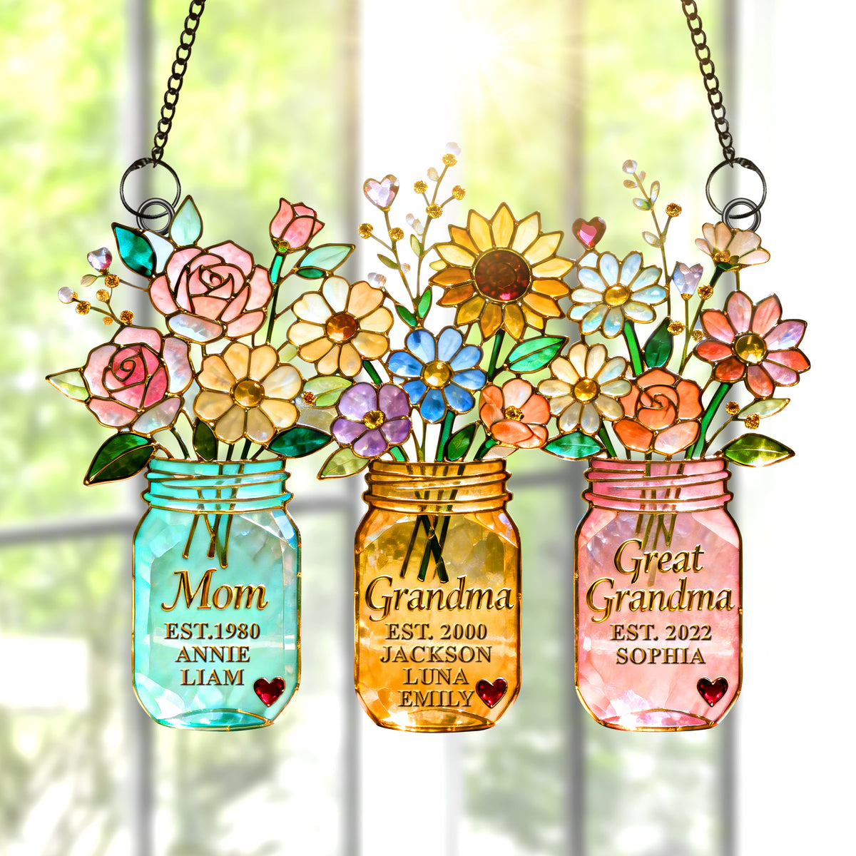 Mom Flower Suncatcher Ornament - Personalized Mothers Day Gifts 02NAQN100226-Homacus
